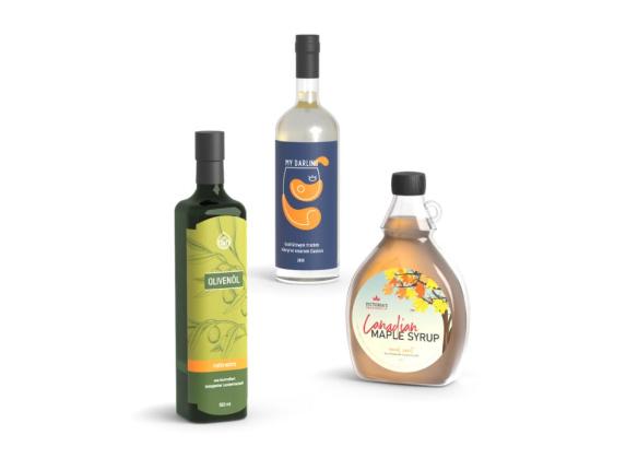 Flaschenetiketten auf Lebensmittelflaschen