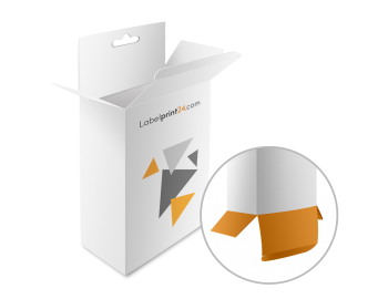 Folding boxes with tuck-in flap and Euro slot hanger
