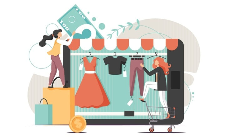 Illustration von E-Commerce mit Shopping auf Smartphone