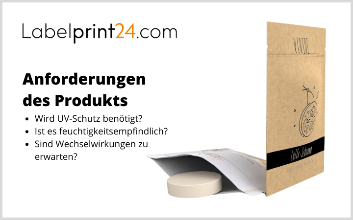 Product requirements for the primary packaging