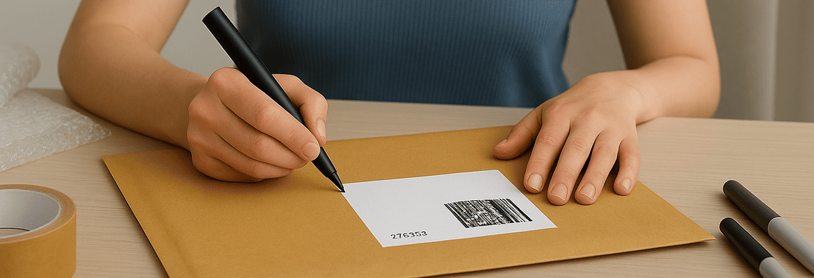 Warensendung wird beschriftet Warensendung wird beschriftet