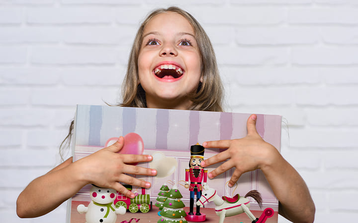 happy child with product packaging