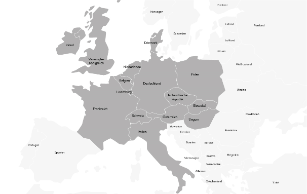 Landkarte mit Mitteleuropa