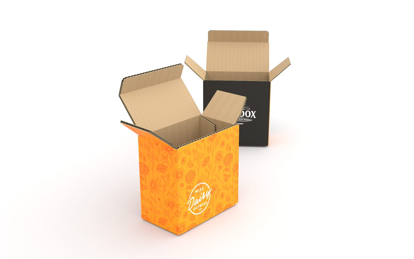 Folding cartons printed orange and black