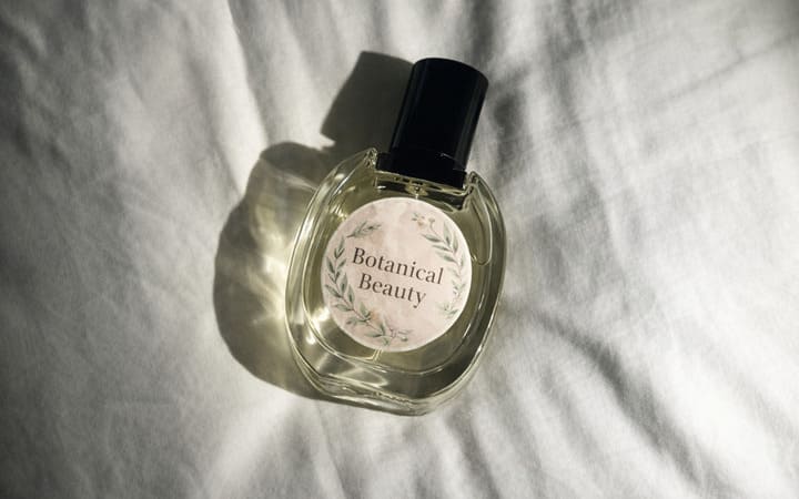 Runder Aufkleber auf einer Parfumflasche