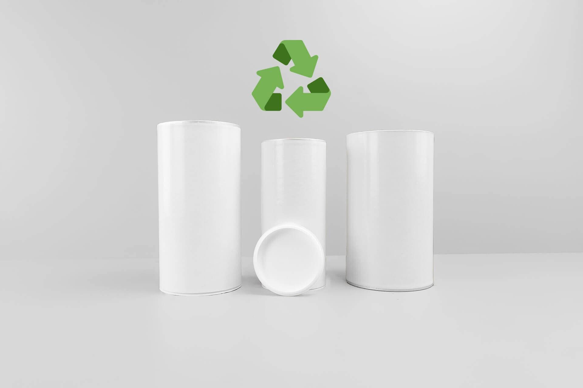 recyclebare Papierdosen nebeneinander